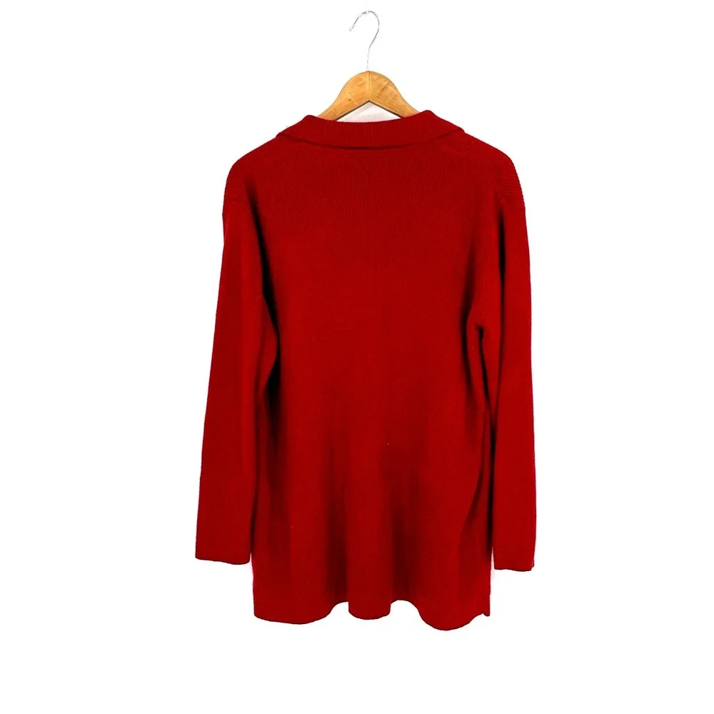 Sag Harbor Women Large Red Long Open‎ Cardigan Cotton Blend
